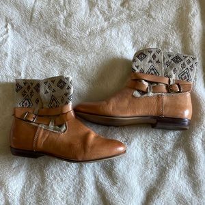 Leather and fabric ankle booties